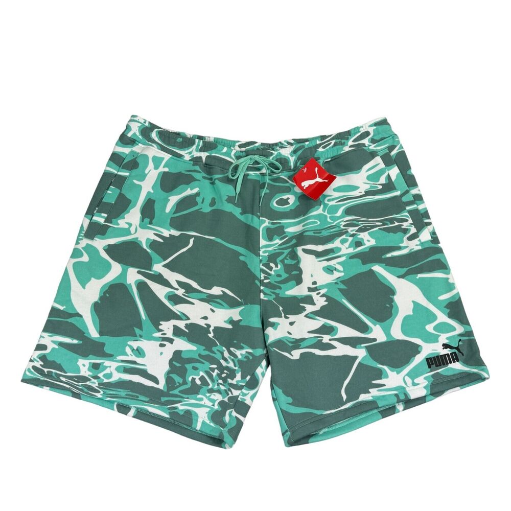 Puma Mens Splash Regular Fit Abstract 10" Fleece Shorts Mint Green 2XL